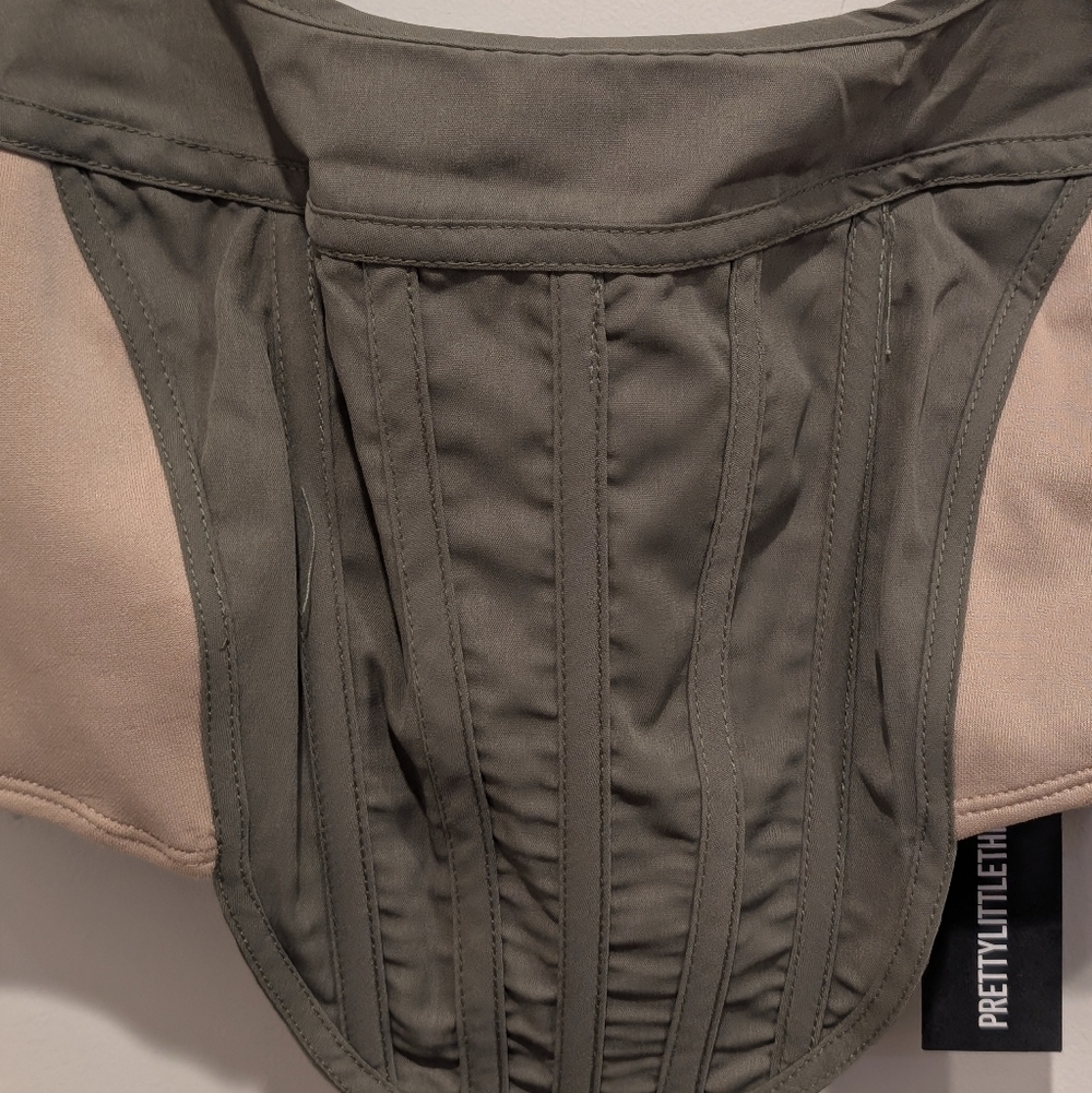 Pretty Little Thing Colorblock Bustier Crop Top khaki Olive Green Size 8 - Picture 4 of 6